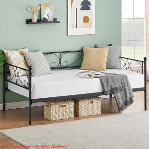 Bedroom Sofa Bed w/ Trundle, Twin Size Metal Daybed w/ Floral Headboard, Heavy Duty Metal Slats Support Multifunctional Bed - 1 of 4