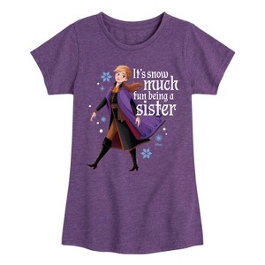 Girls' - Frozen 2 - Snow Much Fun Being A Sister Anna Fitted Short Sleeve Graphic T-Shirt - 1 of 4