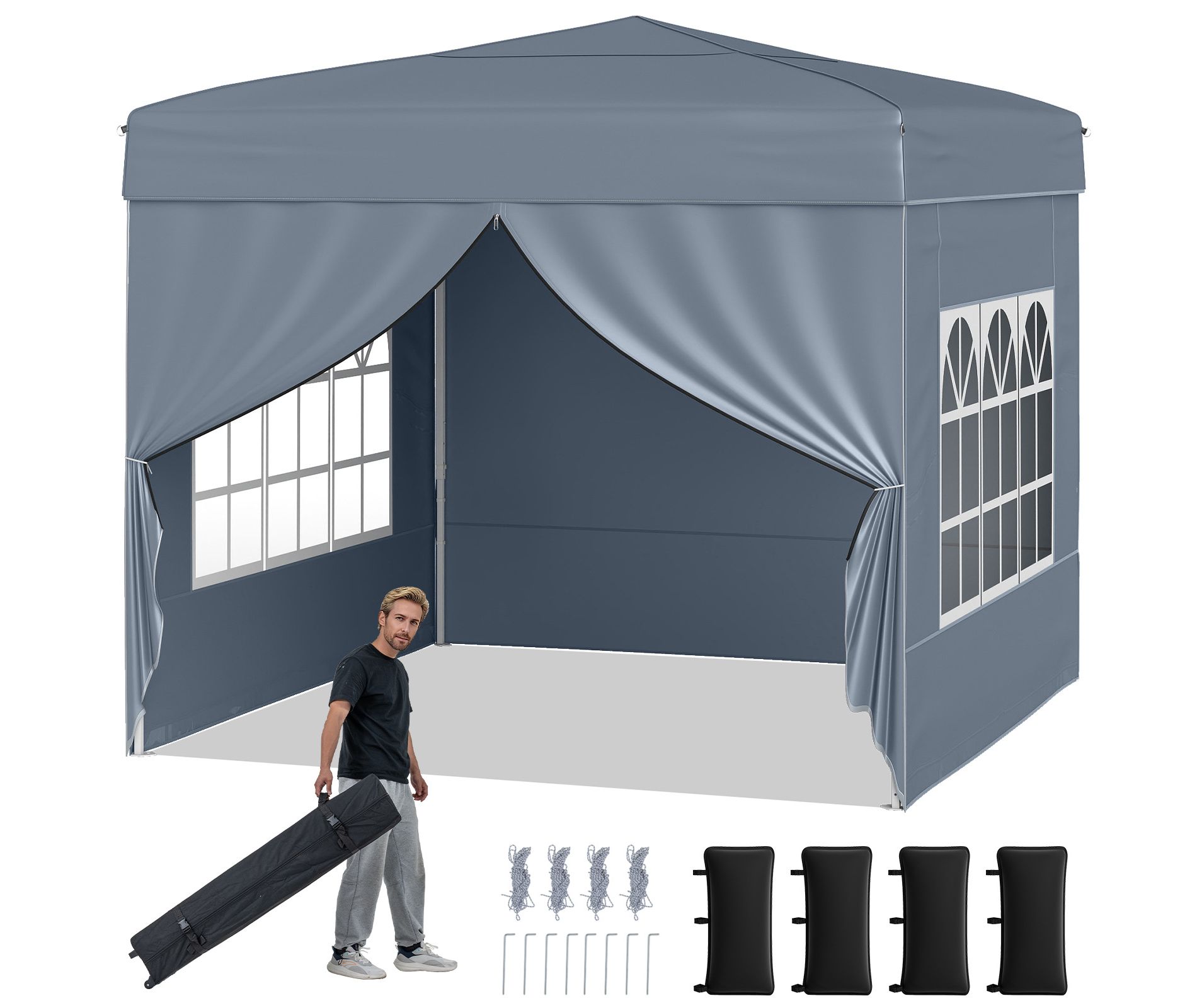 Costway 10 X 10 FT Pop up Canopy Tent w/ 4 Sidewalls Wheeled Bag 4 Sandbags 8 Stakes