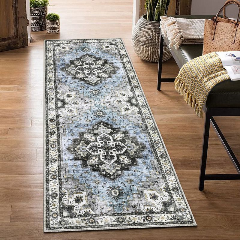 Washable Boho Area Rugs for Living Room Bedroom Vintage Persian Medallion Rug Non Slip Low Pile Carpet, 2 of 9