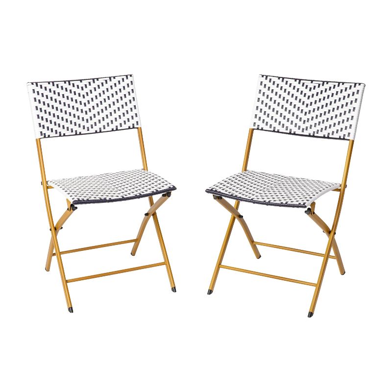 Emma and Oliver Set of Two Folding French Bistro Chairs in PE Rattan with Metal Frames for Indoor and Outdoor Use, 1 of 12