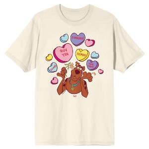 Scooby Doo Candy Hearts Crew Neck Short Sleeve Natural Women's T-shirt - 1 of 4