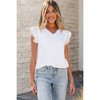 Amaryllis Women's Eyelet Ruffle Sleeve Top with V-Neck Drawstring Detail Relaxed Fit Stylish Casual Blouse - 2 of 4