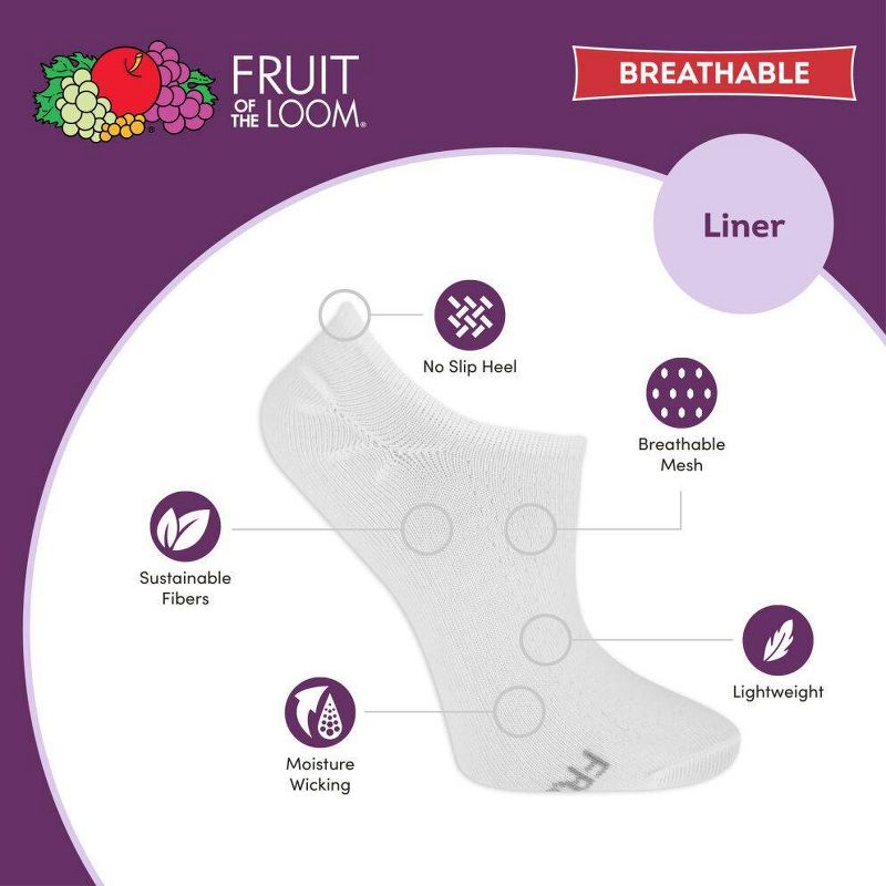 Fruit of the Loom Women's Breathable Lightweight 6pk Liner Athletic Socks 4-10, 6 of 8