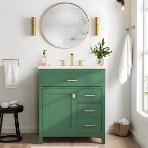NicBex 30" Bathroom Vanity with Sink, Bathroom Cabinet Storage, 1 Soft Closing Cabinet Doors with Adjustable Shelves, 3 Drawers for Bathroom, Green - 1 of 4