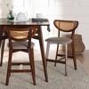 Baxton Studio 2pc Dannell Fabric and Wood Counter Height Barstools: Mid-Century Rattan Backrest - 3 of 4