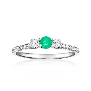 Ross-Simons 0.20 Carat Emerald Ring With .30 ct. t.w. Lab-Grown Diamonds in Platinum Size 5 - 1 of 4