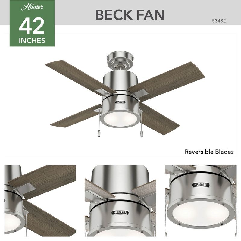 42&#34; Beck Ceiling Fan with Light Kit and Pull Chain (Includes LED Light Bulb) Brushed Nickel - Hunter Fan, 3 of 15