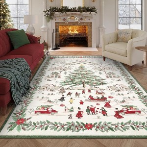 Christmas Area Rugs for Living Room Bedroom Xmas Snow Scene Festival Winter Decorations Rugs Soft Foldable Accent Rug - 1 of 4