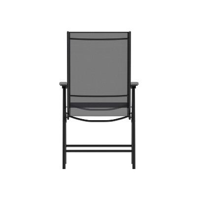 Black Metal Outdoor Folding Sling Dining Chairs, Set of 2