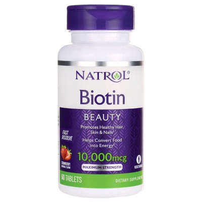 Natrol Maximum Strength Biotin Fast Dissolve - Natural Strawberry 10,000 mcg 60 Tablets.