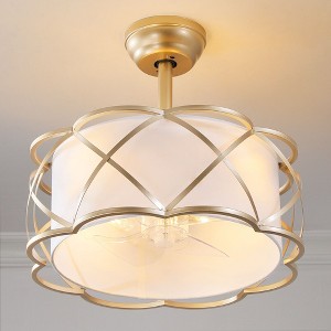 KAISITE 19" Boho Floral Ceiling Fan with Light, Gold Fabric Shade with Remote for Bedroom Living Room - 1 of 4