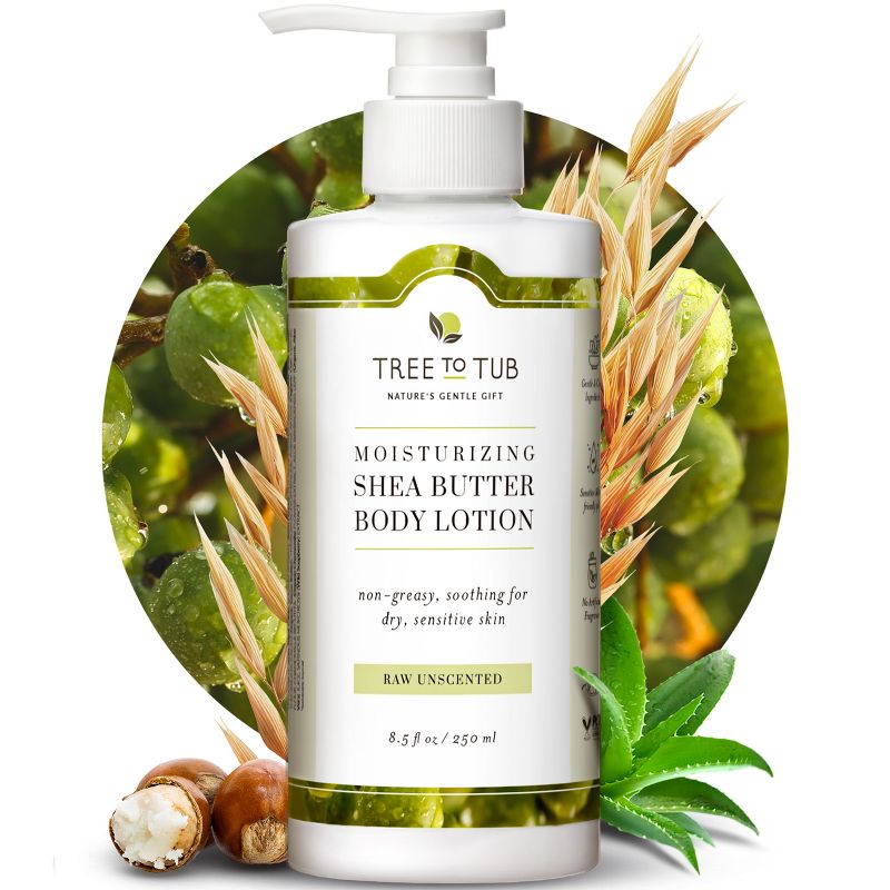 Tree To Tub Unscented Shea Butter Body Lotion for Dry Skin - Fragrance Free Sensitive Skin Lotion for Women & Men, Body Moisturizer Organic Aloe Vera, 1 of 12