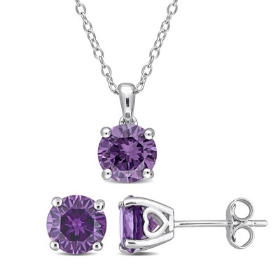 EVERLY JEWELRY | Sterling Silver 4 4/5 CT TGW Simulated Alexandrite Solitaire Stud Earring and Pendant with chain Set
