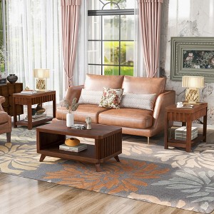 CAVINAS Rectangular Coffee Tables for Living Room, Rectangular Farmhouse End Table with Storage Shelf, Sofa Side Table with Solid Wood Legs - 1 of 4