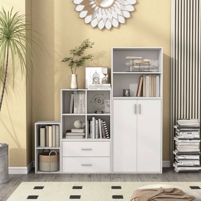 White 2-Shelf Stackable Cube Bookcase with Closed Back