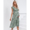 Women's Lace V Neck Ruffle Sleeve Maternity Wrap Dress Summer Casual High Waisted Floral Flowy Maxi Dress for Baby Shower Photoshoot Green L - 3 of 4