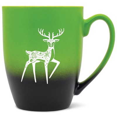 Elanze Designs 12 Ounce Vibrant Two Toned Ombre Ceramic Tea Coffee Cup Mug Green Black Graceful Forest Deer