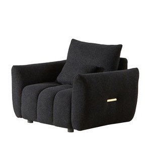 Vynxaria Modern 36.8" Teddy Fabric Sofa Chair, Black, Sturdy Solid Wood Frame, High-Resilience Sponge, Curved Backrest - 1 of 4