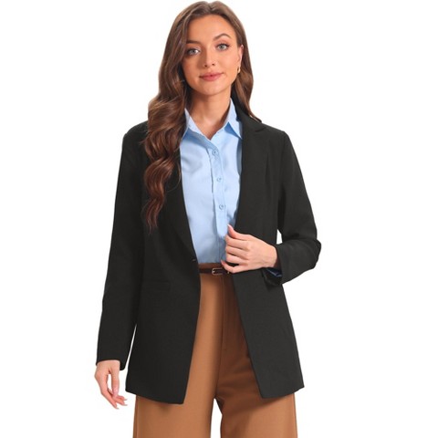 Allegra K Women's Notched Lapel Long Sleeve Solid Padded Shoulder Blazer X-Large Black
