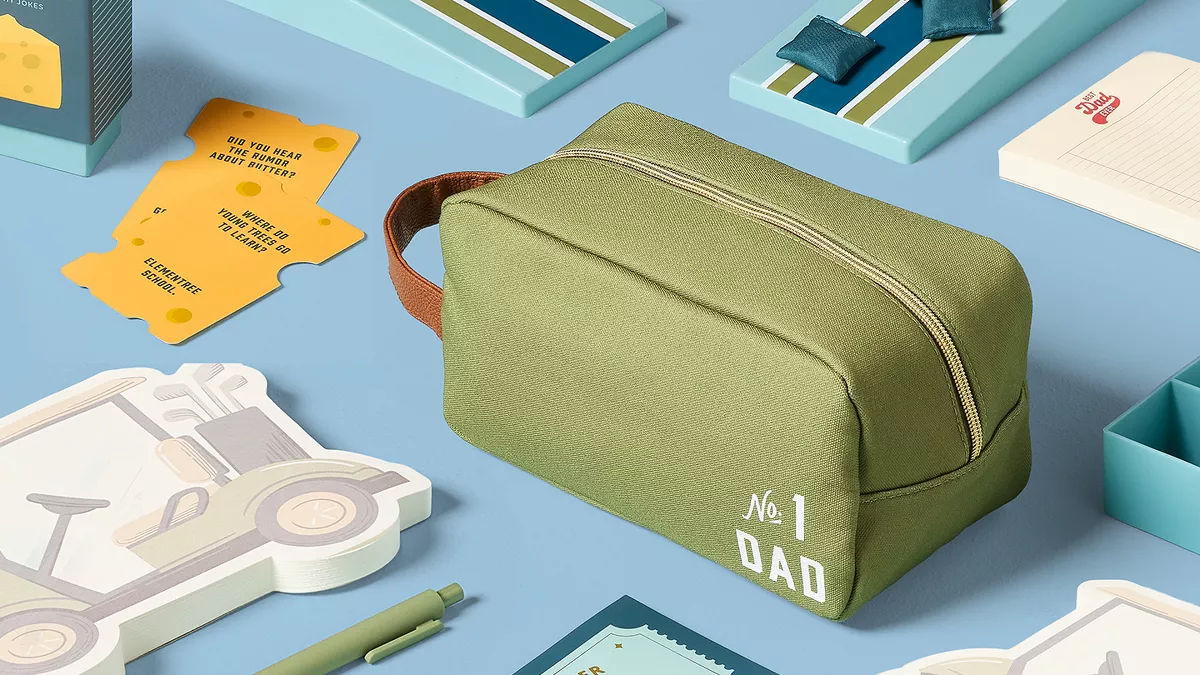 Collection of Father's Day items for Dads. Such as mugs, pens, dad hat and a trophy for being a super dad.