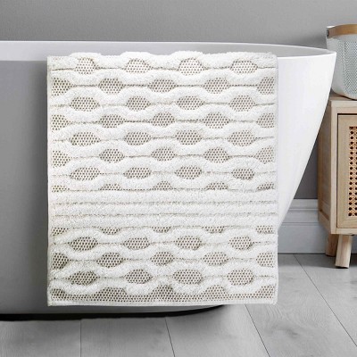 Kyoto Tan and White Cotton Geometric Bath Rug 20" x 30"