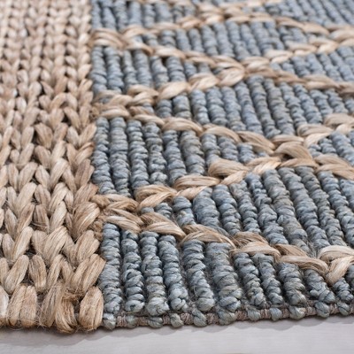 Handmade Light Blue and Beige Jute Geometric Area Rug, 5' x 8'
