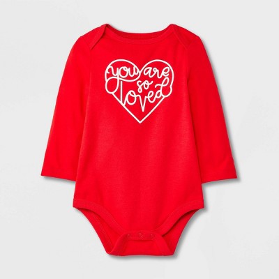Baby Girls' 'You are So Loved' Long Sleeve Bodysuit - Cat & Jack™ Red 0-3M