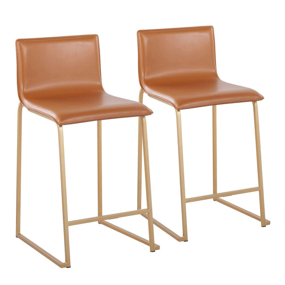 Photos - Chair Set of 2 26" Mara Contemporary Counter Height Barstools Gold/Camel - LumiS