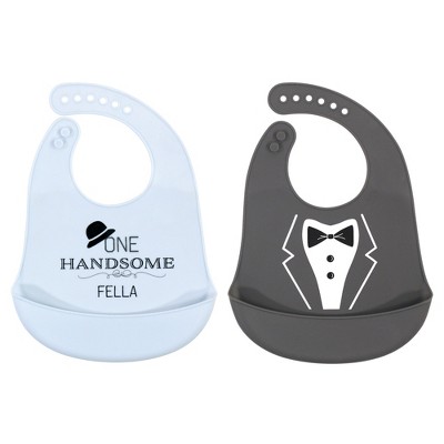 Hudson Baby Infant Boy Silicone Bibs 2pk, One Handsome Fella, One Size