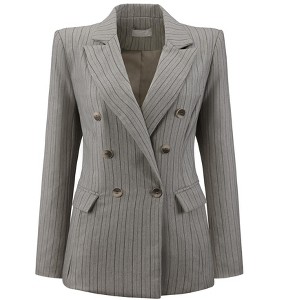 Hobemty Women's Office Dressy Blazer Casual Double Breasted Striped Suit Jacket - 1 of 4