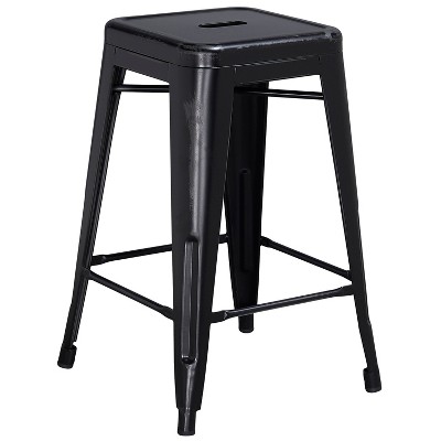 Merrick Lane Metal Stool with Powder Coated Finish and Integrated Floor Glides