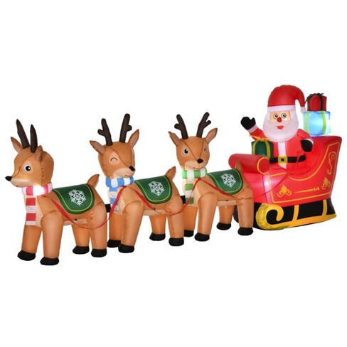 Homcom 10.5 Ft Long Santa Claus On Sleigh With 3 Reindeer Lighted 