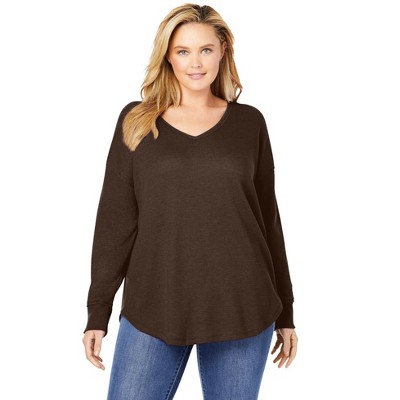 Woman Within Women's Plus Size Washed Thermal V-Neck Tee
