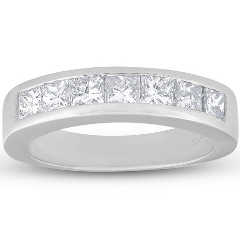 14K White Gold Hand Engraved Channel Set Princess Shape Diamond Engagement  Ring
