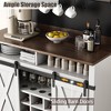 Farmhouse Coffee Bar Cabinet, 75" Tall Kitchen Hutch with Storage Shelves, 2 Sliding Barn Doors, 6 Hooks, Large Sideboard Buffet Cabinet, Brown/White - 3 of 4