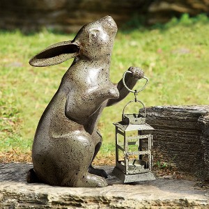 SPI Home Rabbit Lantern – 14.5” Metal Garden Accent with Cutout Design, Whimsical Woodland Candle Holder for Patio or Entryway - 1 of 4