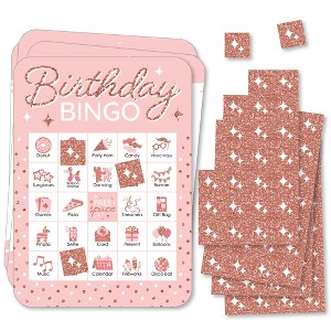 Big Dot of Happiness Pink Rose Gold Birthday - Picture Bingo Cards and Markers - Happy Birthday Party Bingo Game - Set of 18 - 1 of 4