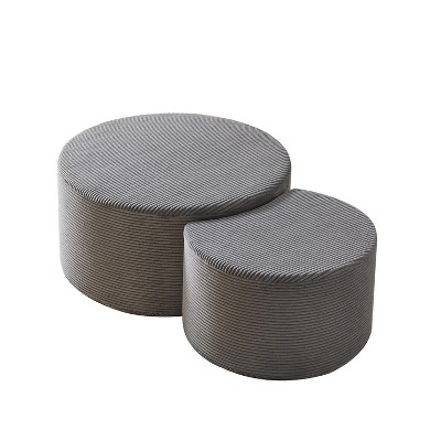 Vynxaria Modern Foam Upholstered Nesting Round Coffee Table Set of 2 - No Assembly, Multipurpose Ottoman/Side/End Table for Living Room