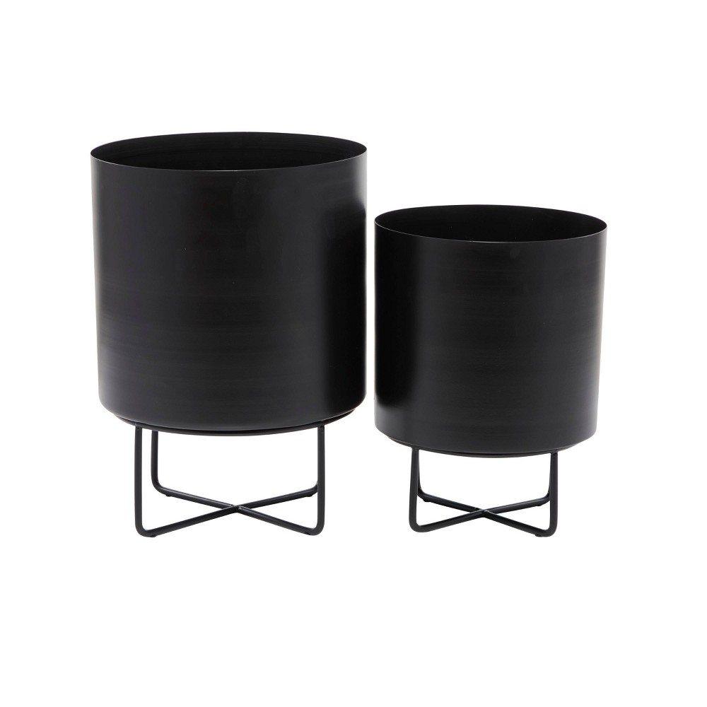 Photos - Flower Pot CosmoLiving by Cosmopolitan - 16.25" 2pc Modern Metal Planter Pots Black