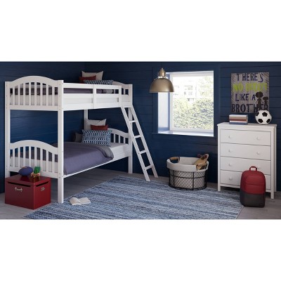White Twin Mission Wood Bunk Bed with Headboard and Slats
