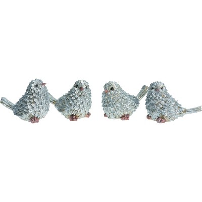 Transpac Resin 4 in. Silver Christmas Bird Figurine Set of 4