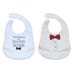 Little Treasure Baby Boy Silicone Bibs 2pk, Charming Handsome, One Size - 1 of 1