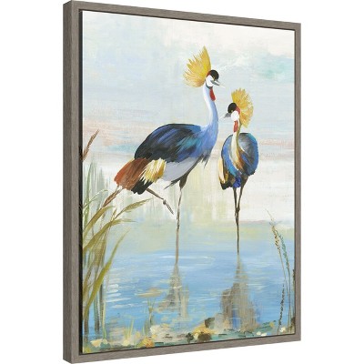 Heron Pairing Canvas Art with Greywash Frame, 18 x 24 inches