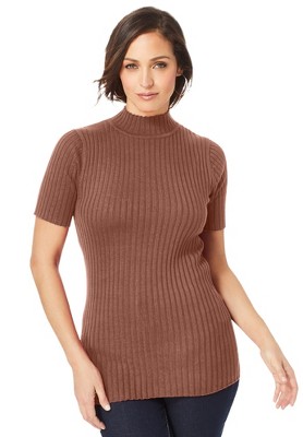 Jessica London Women's Plus Size Rib Mockneck Sweater, S - Mocha Nude