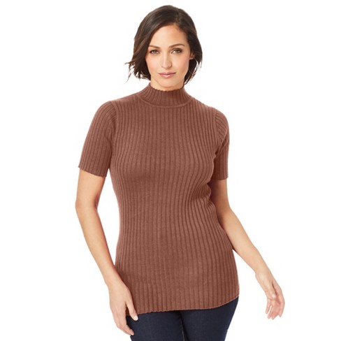 Jessica London Women's Plus Size Rib Mockneck Sweater, S - Mocha