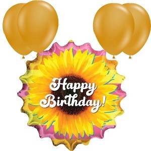 LoonBalloon 28 Inch Sunflower Birthday Balloon with 4 latex balloon- Festive & Bright - 1 of 3
