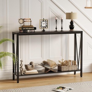 2-Tier Console Table, with Storage Narrow Sofa Table with V Design, 43" Industrial Console Table for Hallway Entryway Living Room - 1 of 4