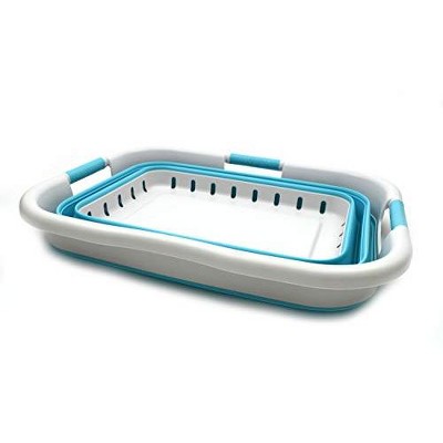 Gray and Pink Collapsible Plastic Laundry Basket with Handles