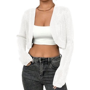 Clearlove Oversized Bolero Shrug Cropped Cardigan for Women Long Sleeve Sweater Eyelet Knit Open Front Cardigan - 1 of 4